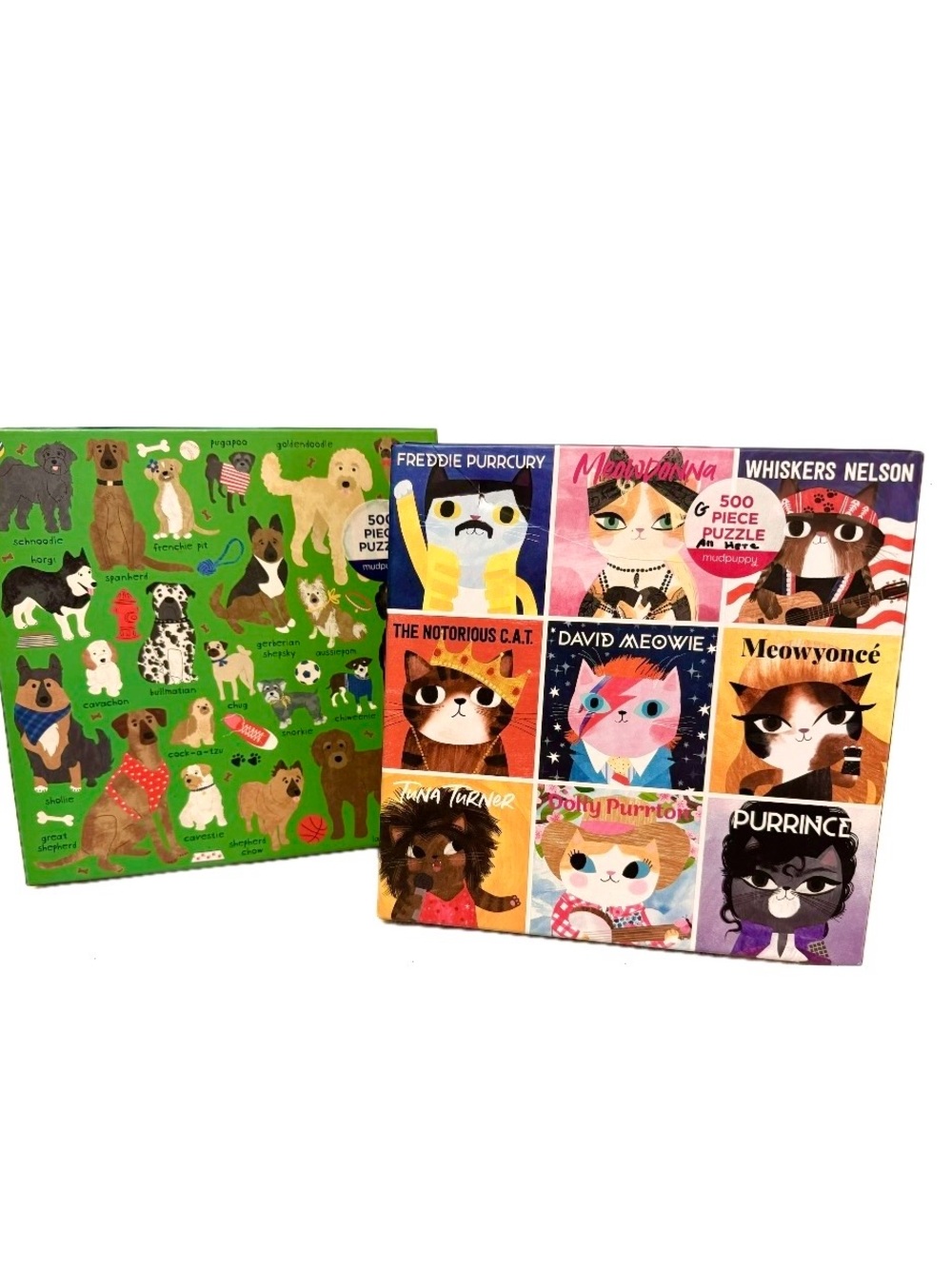 Mudpuppy 500 Piece Puzzle Bundle - Doodle Dogs & Cat Rock Stars